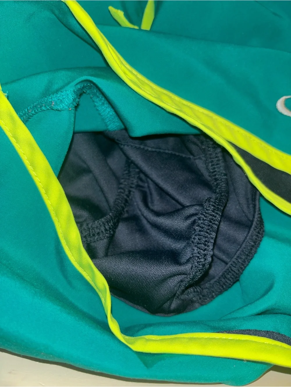 Nike Teal Athletic Shorts with Neon Yellow Trim